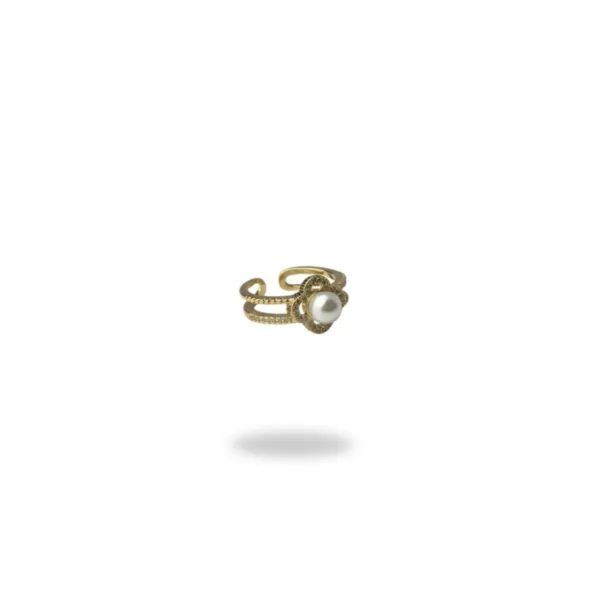 Pearl Clover Halo Gold Double-Band Rings Gold