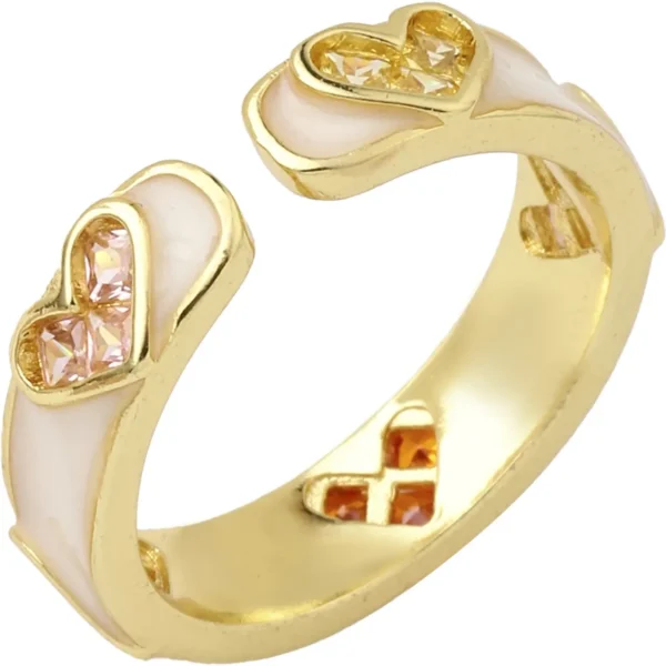 Gold Stainless Steel Adjustable Heart Enamel Ring