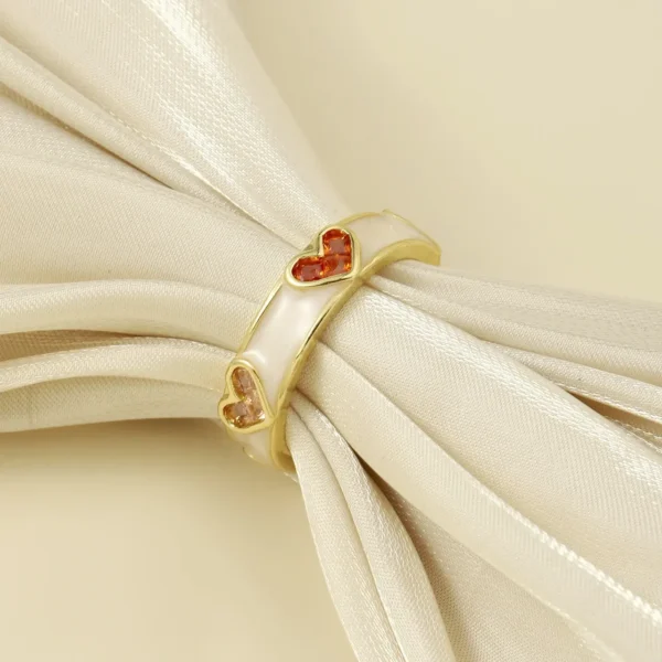 Gold Stainless Steel Adjustable Heart Enamel Ring