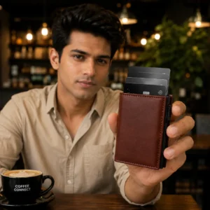 The Meridian Pop-Up Trifold | RFID-Blocking Microfiber Wallet Chocolate