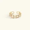 Stainless Steel Pave U-Link Adjustable Gold Ring