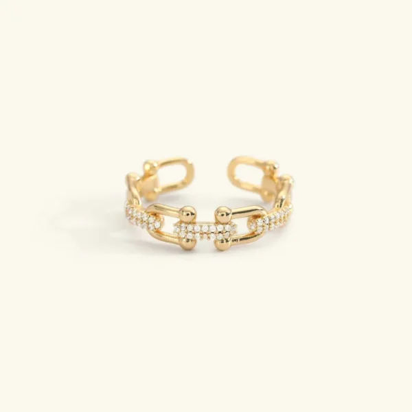 Stainless Steel Pave U-Link Adjustable Gold Ring