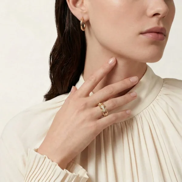 Stainless Steel Pave U-Link Adjustable Gold Ring