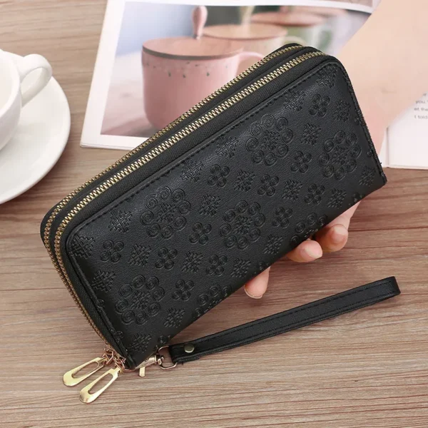 Luxury Vintage Women's PU Leather Long Zip Around Black Purse