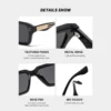 NOVORA Luxury Rectangular Sunglasses for Men & Women | UV400 Leopard Print PC Frame with Modern Square Design & Premium Fashion Eyewear BLACK