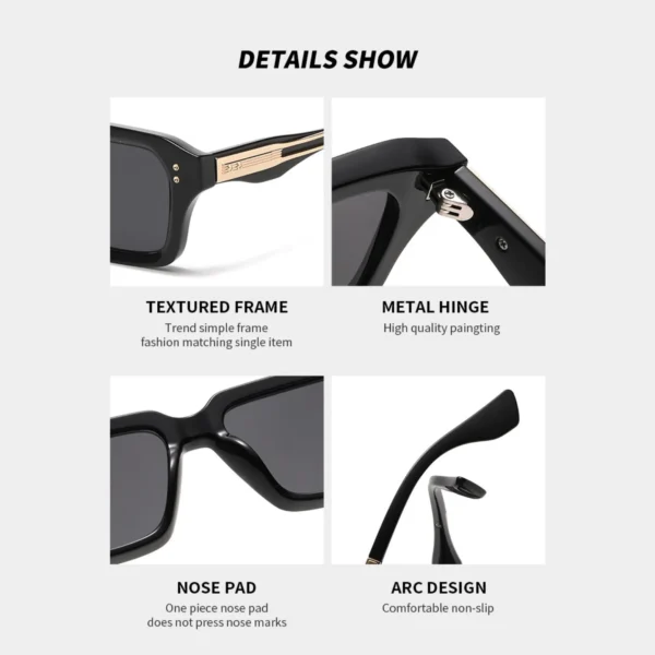 NOVORA Luxury Rectangular Sunglasses for Men & Women | UV400 Leopard Print PC Frame with Modern Square Design & Premium Fashion Eyewear BLACK
