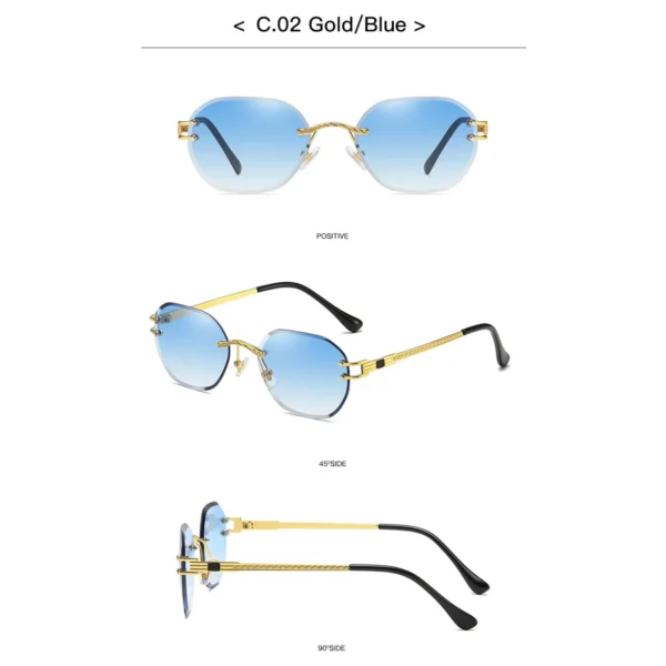 NOVORA Luxury Vintage Rectangle Sunglasses for Women | UV400 Metal Rimless Square Eyewear with Elegant Retro Fashion Design BLUE