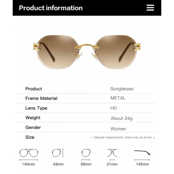 NOVORA Luxury Vintage Rectangle Sunglasses for Women | UV400 Metal Rimless Square Eyewear with Elegant Retro Fashion Design Coffe