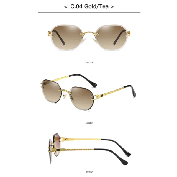 NOVORA Luxury Vintage Rectangle Sunglasses for Women | UV400 Metal Rimless Square Eyewear with Elegant Retro Fashion Design Coffe