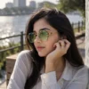 NOVORA Luxury Vintage Rectangle Sunglasses for Women | UV400 Metal Rimless Square Eyewear with Elegant Retro Fashion Design Green