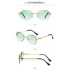 NOVORA Luxury Vintage Rectangle Sunglasses for Women | UV400 Metal Rimless Square Eyewear with Elegant Retro Fashion Design Green