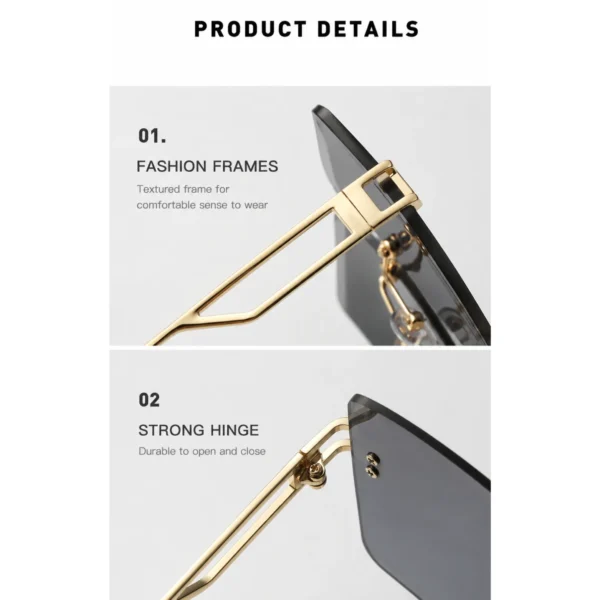 NOVORA Luxury Frameless Square Sunglasses for Men & Women | UV400 Protection, Premium Metal Frame & Modern Fashion Eyewear Golden & Black