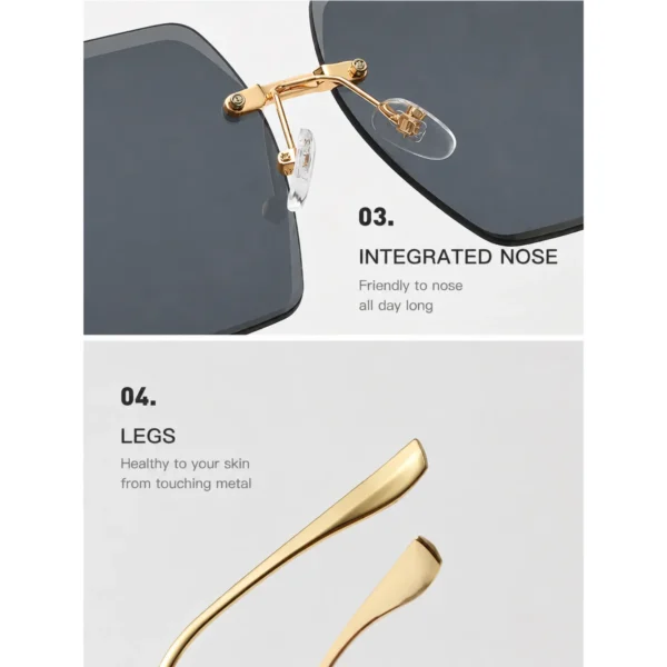 NOVORA Luxury Frameless Square Sunglasses for Men & Women | UV400 Protection, Premium Metal Frame & Modern Fashion Eyewear Golden & Black