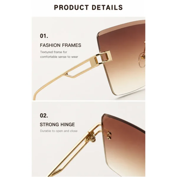 NOVORA Luxury Frameless Square Sunglasses for Men & Women | UV400 Protection, Premium Metal Frame & Modern Fashion Eyewear Golden & Champagne