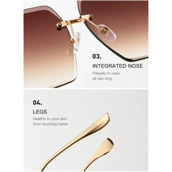 NOVORA Luxury Frameless Square Sunglasses for Men & Women | UV400 Protection, Premium Metal Frame & Modern Fashion Eyewear Golden & Champagne