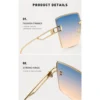 NOVORA Luxury Frameless Square Sunglasses for Men & Women | UV400 Protection, Premium Metal Frame & Modern Fashion Eyewear Golden & Blue