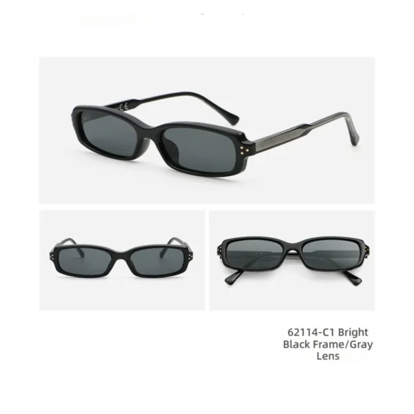 NOVORA Luxury Y2K Narrow Rectangle Sunglasses | UV400 Slim Full-Rim Eyewear with Mesh Temple & Rivet Details, Retro Fashion Design Black