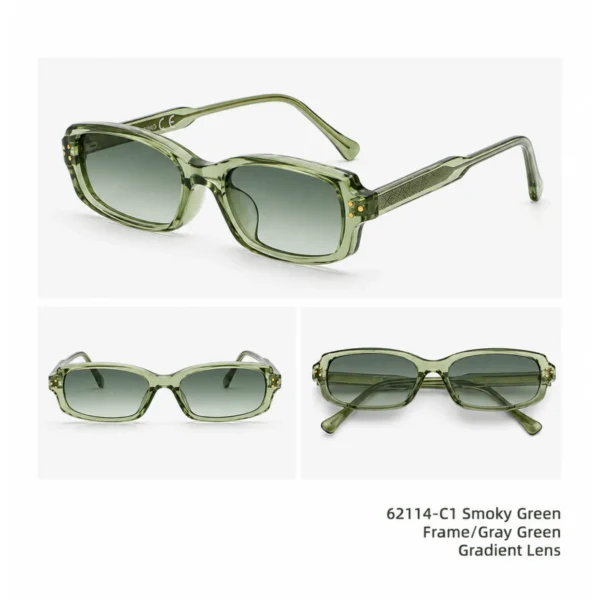 NOVORA Luxury Y2K Narrow Rectangle Sunglasses | UV400 Slim Full-Rim Eyewear with Mesh Temple & Rivet Details, Retro Fashion Design Green