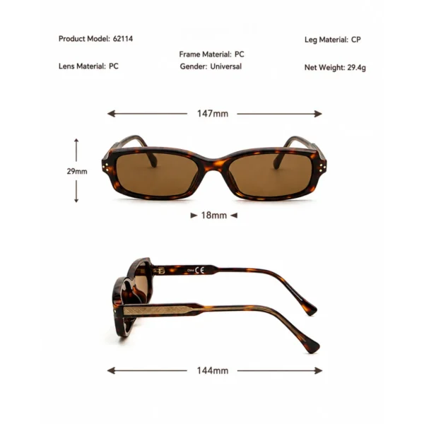 NOVORA Luxury Y2K Narrow Rectangle Sunglasses | UV400 Slim Full-Rim Eyewear with Mesh Temple & Rivet Details, Retro Fashion Design Tiger