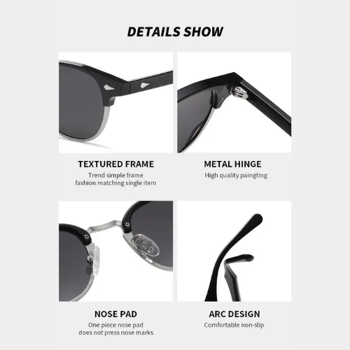 NOVORA Luxury Retro Round Sunglasses for Men & Women | UV400 Half-Rim Black PC Frame with Timeless Vintage Fashion Design GREEN