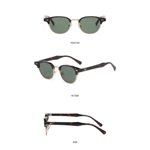 NOVORA Luxury Retro Round Sunglasses for Men & Women | UV400 Half-Rim Black PC Frame with Timeless Vintage Fashion Design BLACK