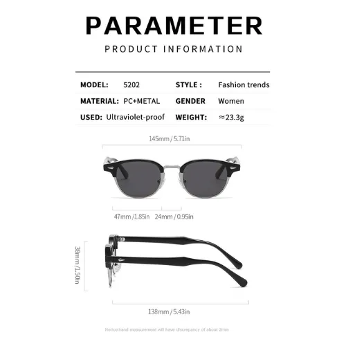 NOVORA Luxury Retro Round Sunglasses for Men & Women | UV400 Half-Rim Black PC Frame with Timeless Vintage Fashion Design BLACK