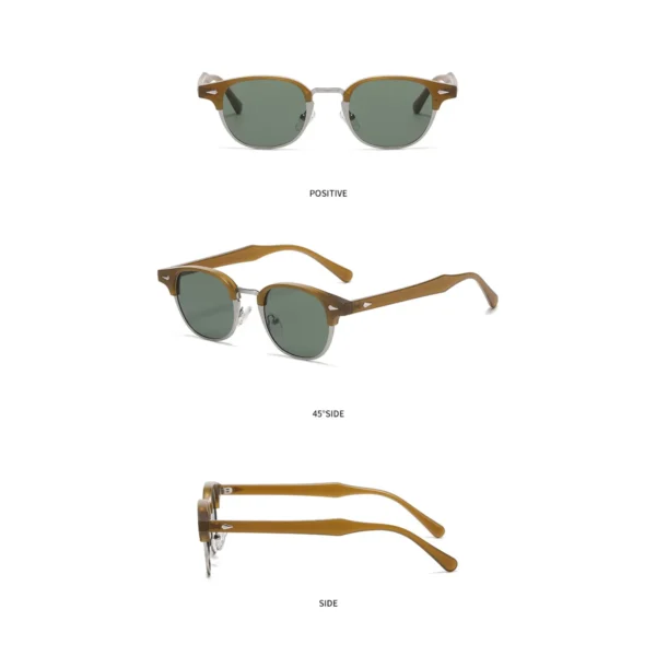 NOVORA Luxury Retro Round Sunglasses for Men & Women | UV400 Half-Rim Black PC Frame with Timeless Vintage Fashion Design GREEN