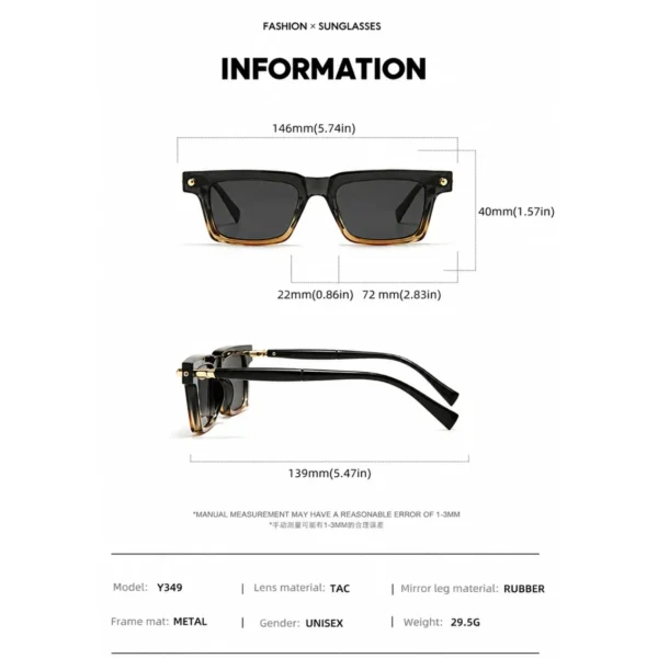 NOVORA Luxury Square Sunglasses for Men & Women | Vintage Y2K Polarized Eyewear with UV Protection, Premium Fashion Designer Style Black Tiger
