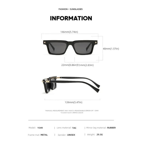 NOVORA Luxury Square Sunglasses for Men & Women | Vintage Y2K Polarized Eyewear with UV Protection, Premium Fashion Designer Style Black