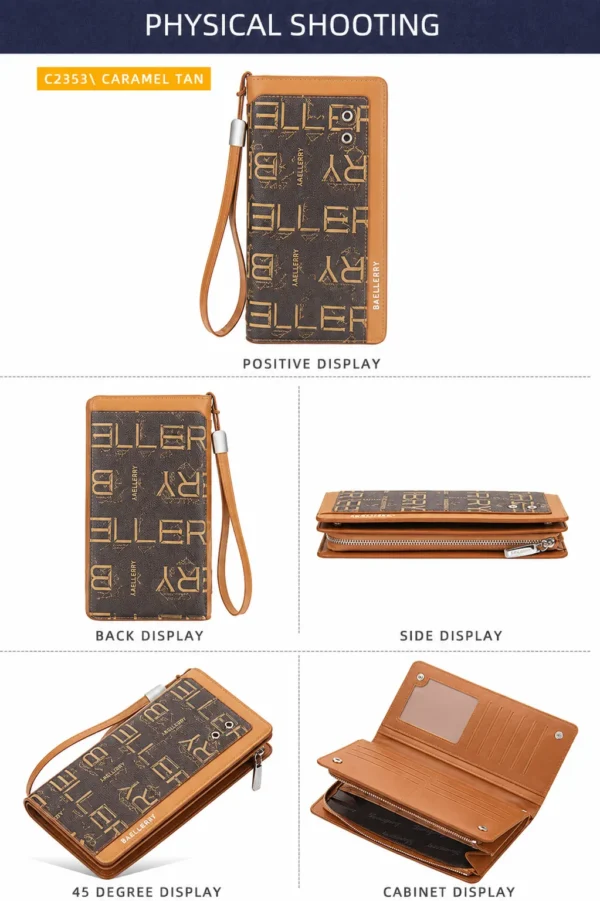 NOVORA Baellerry Business Men's Vintage Letter texture PU Leather Wallet - Large Capacity Multi-Function Zipper Clutch Bag, Mobile Phone Pouch, Long Cash Holder & Stylish Travel Handbag for Men