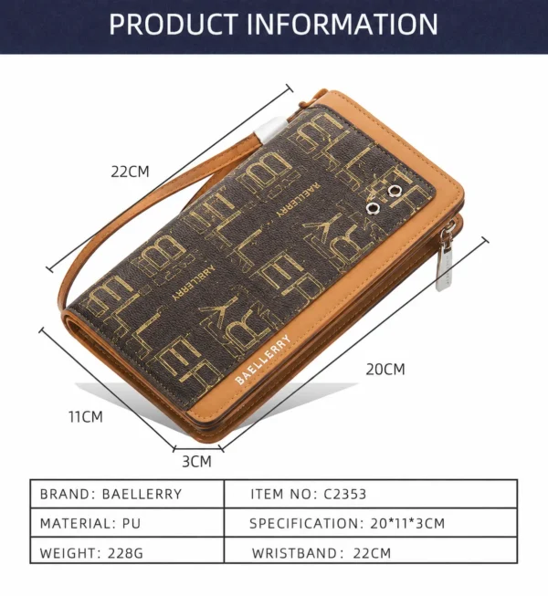 NOVORA Baellerry Business Men's Vintage Letter texture PU Leather Wallet - Large Capacity Multi-Function Zipper Clutch Bag, Mobile Phone Pouch, Long Cash Holder & Stylish Travel Handbag for Men