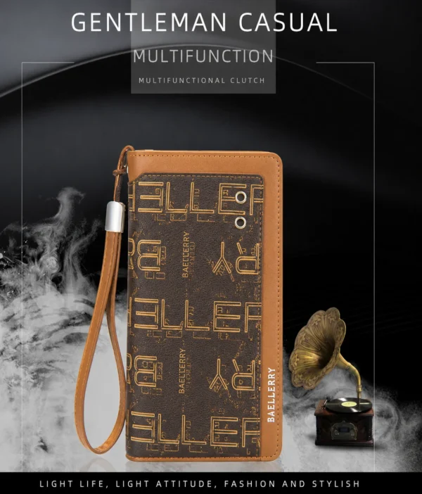 NOVORA Baellerry Business Men's Vintage Letter texture PU Leather Wallet - Large Capacity Multi-Function Zipper Clutch Bag, Mobile Phone Pouch, Long Cash Holder & Stylish Travel Handbag for Men
