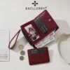 Novora Women's Short PU Leather Wallet | Cute Dachshund Embroidered Design with Multiple Card Slots, Small Fashion Wallet for Girls & Students RED WINE