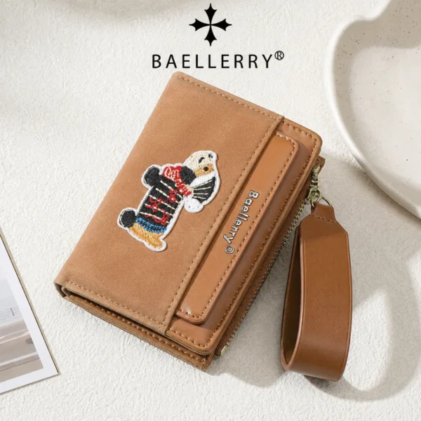 Novora Women's Short PU Leather Wallet | Cute Dachshund Embroidered Design with Multiple Card Slots, Small Fashion Wallet for Girls & Students BROWN