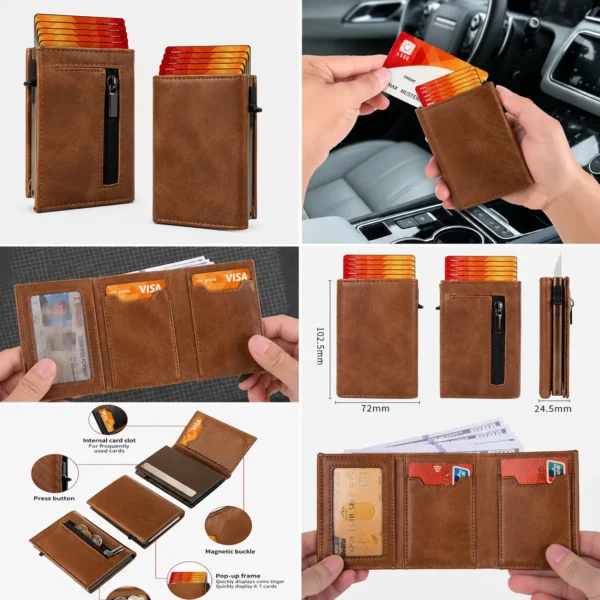 NOVORA Slim RFID Blocking Pop Up Wallet for Men - Card Holder & Zipper Coin Purse