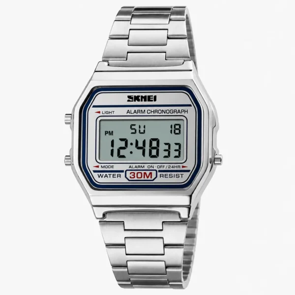 SKMEI 1123 Men’s Luxury Digital Watch | SILVER-Plated Fashion Wristwatch, Stylish Retro Design for Men