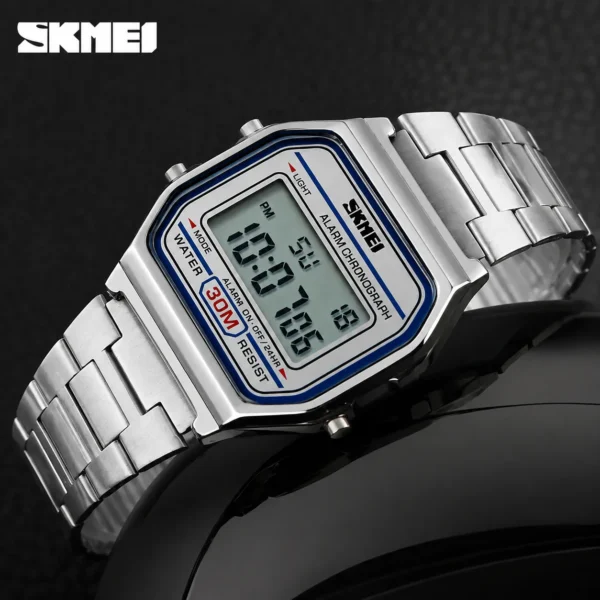 SKMEI 1123 Men’s Luxury Digital Watch | SILVER-Plated Fashion Wristwatch, Stylish Retro Design for Men