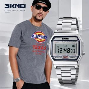 SKMEI 1123 Men’s Luxury Digital Watch | SILVER-Plated Fashion Wristwatch, Stylish Retro Design for Men