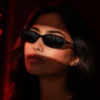 NOVORA Luxury Y2K Narrow Rectangle Sunglasses | UV400 Slim Full-Rim Eyewear with Mesh Temple & Rivet Details, Retro Fashion Design Black