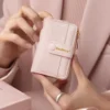 Novora Women's Slim PU Leather Wallet 2026 | Bifold Short Wallet with Zipper Coin Pocket, Card Holder & ID Window pink