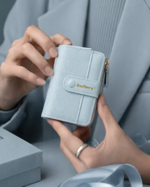 Novora Women's Slim PU Leather Wallet 2026 | Bifold Short Wallet with Zipper Coin Pocket, Card Holder & ID Window SKY BLUE