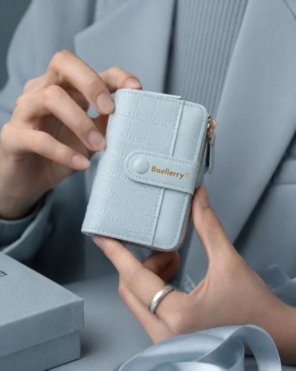 Novora Women's Slim PU Leather Wallet 2026 | Bifold Short Wallet with Zipper Coin Pocket, Card Holder & ID Window SKY BLUE