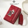Novora Women's Short PU Leather Wallet | Cute Dachshund Embroidered Design with Multiple Card Slots, Small Fashion Wallet for Girls & Students RED WINE