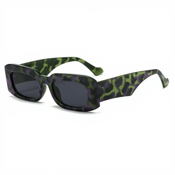 NOVORA Luxury Leopard Print Square Sunglasses for Men & Women | UV400 PC Frame with Clear Red & Blue Accents, Premium Fashion Eyewear Tiger Green