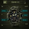 SKMEI 1637 Men’s Sport Watch | Analog-Digital Display, Stainless Steel Case, Leather Strap, 50M Water Resistant ARMY