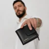 NOVORA Baellerry Short Leather Wallet for Men - Stylish Black Coin Purse, Multi-Card Holder Pocket & Compact Male Wallet with Zipper Coin Pouch