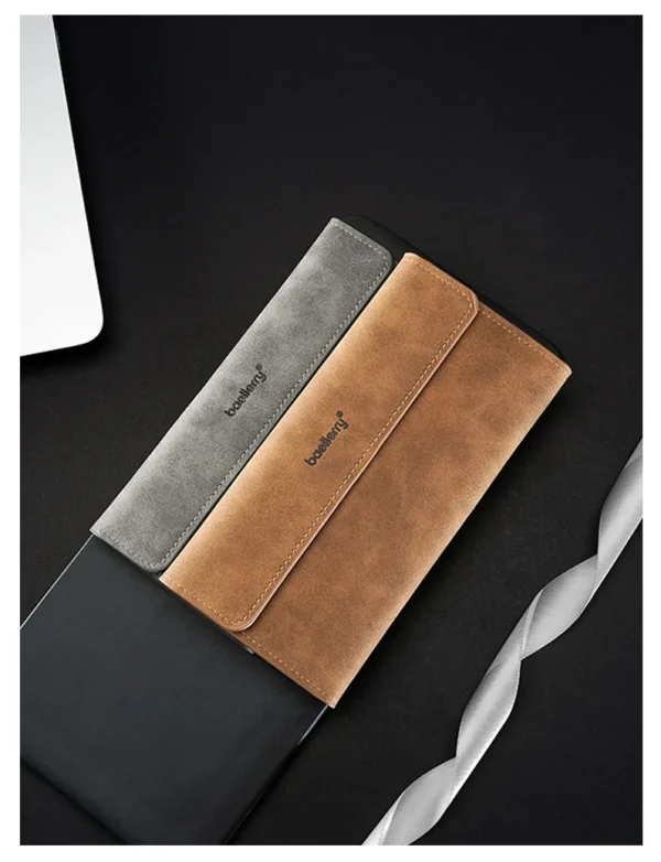 Novora Men's Business Long Wallet | Minimalist PU Leather Wallet with Multiple Card Slots, Premium Stitching & Cash Organizer Brown
