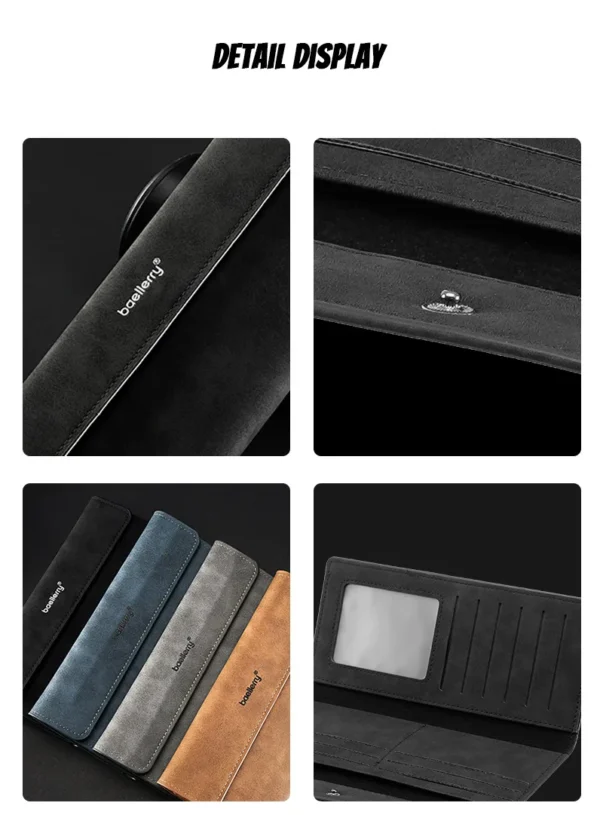 Novora Men's Business Long Wallet | Minimalist PU Leather Wallet with Multiple Card Slots, Premium Stitching & Cash Organizer BLACK