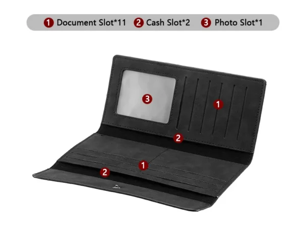 Novora Men's Business Long Wallet | Minimalist PU Leather Wallet with Multiple Card Slots, Premium Stitching & Cash Organizer BLACK