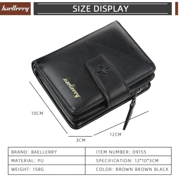 NOVORA Baellerry Short Leather Wallet for Men - Stylish Black Coin Purse, Multi-Card Holder Pocket & Compact Male Wallet with Zipper Coin Pouch